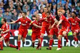 thumbnail: File photo dated 01-05-2007 of Liverpool players celebrate after Daniel Agger scores the first goal of the game  (left to right) Boudewijn Zenden, Steven Gerrard, Dirk Kuyt, Peter Crouch, Daniel Agger, John Arne Riise and Jermaine Pennant. 
Peter Byrne/PA Wire.
