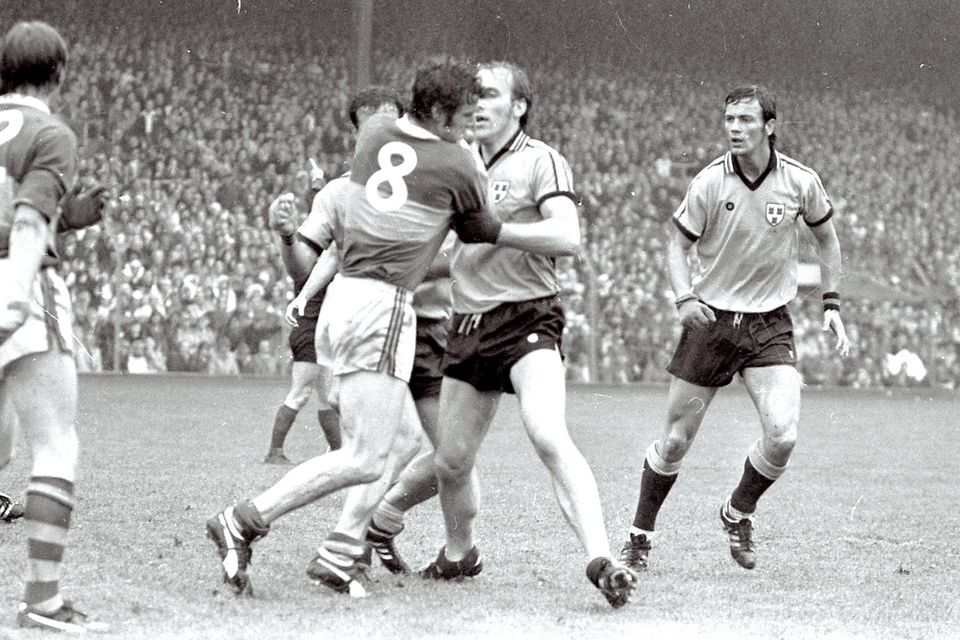 Kerry's Jack O'Shea and Dublin 's Brian Mullins tussle for the ball during the All-Ireland final in 1978. Photo: Independent Archives