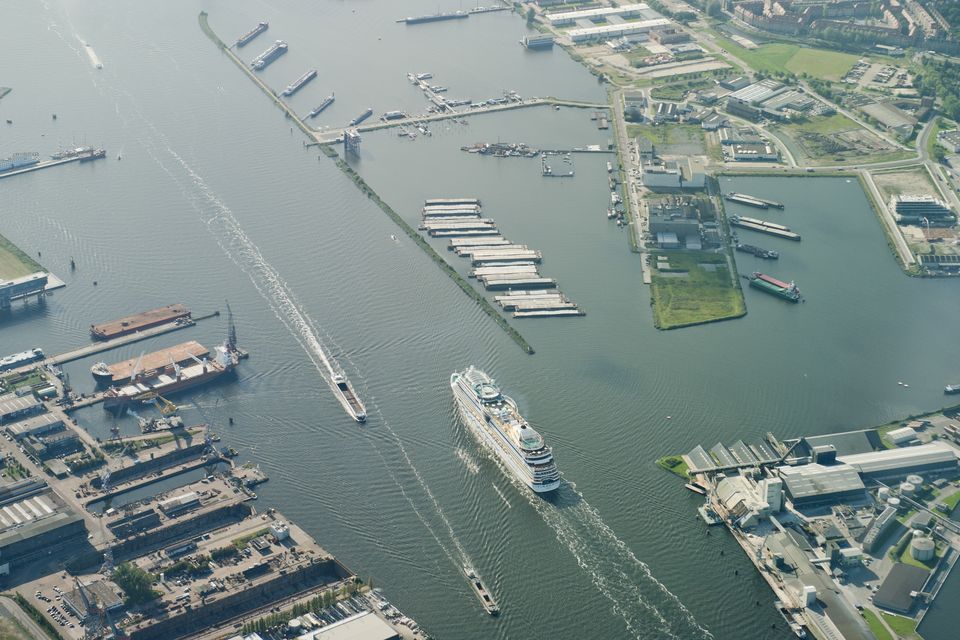 A cruise ship enters Amsterdam's harbour. Photo: Getty