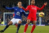thumbnail: Aaron Lennon (R) of Everton challenges Raheem Sterling of Liverpool during their English Premier League soccer match at Goodison Park, Liverpool