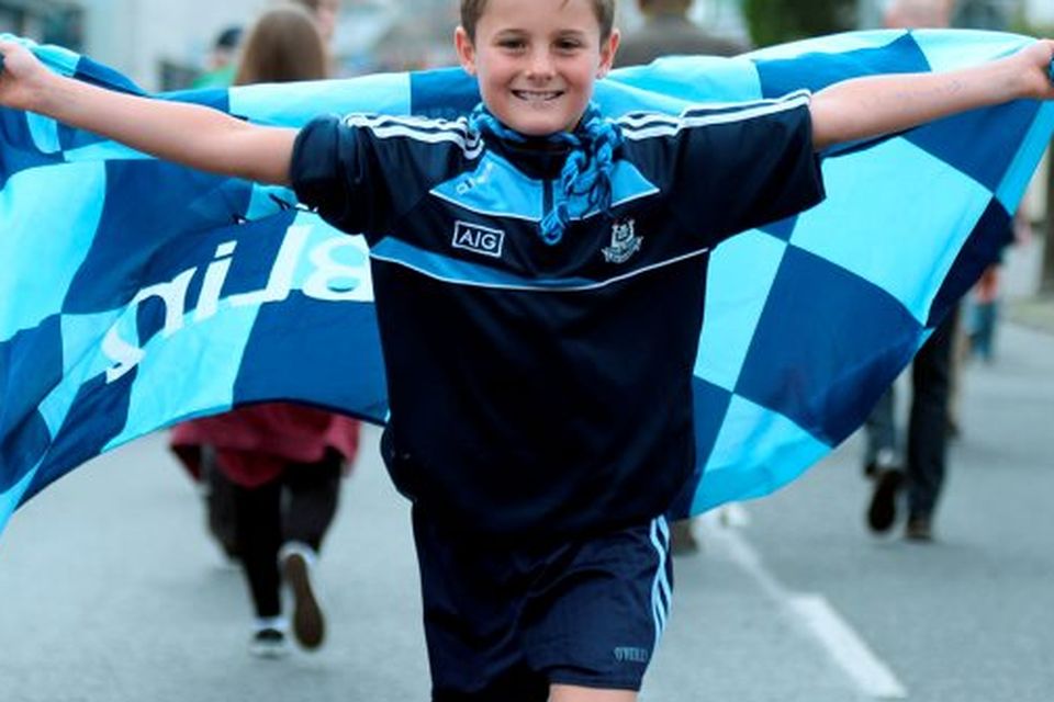 30 Aug 2015;   Dublin fan Darragh KearnsMcGee, 8, from Naas     All Ireland Senior Football championship semi-final, Dublin v Mayo. Croke Park, Dublin. Picture: Caroline Quinn