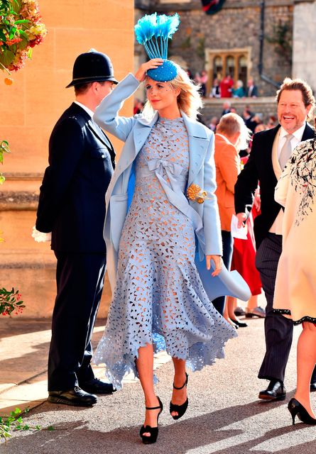 Poppy Delevingne arrives for the wedding of Princess Eugenie to Jack Brooksbank at St George's Chapel in Windsor Castle