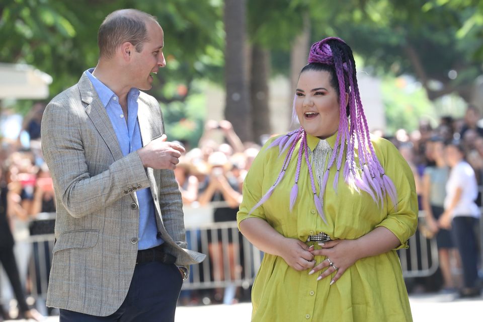 The Duke of Cambridge with singer Netta Barzilai, who won the 2018 Eurovision Song Contest. (Photo by Chris Jackson/Getty Images).