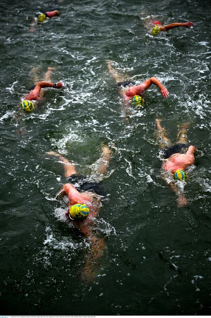 21 September 2024; Participants during the 104th Jones Engineering Liffey Swim, organised by Leinster Open Sea, on the River Liffey in Dublin. Photo by Shauna Clinton/Sportsfile