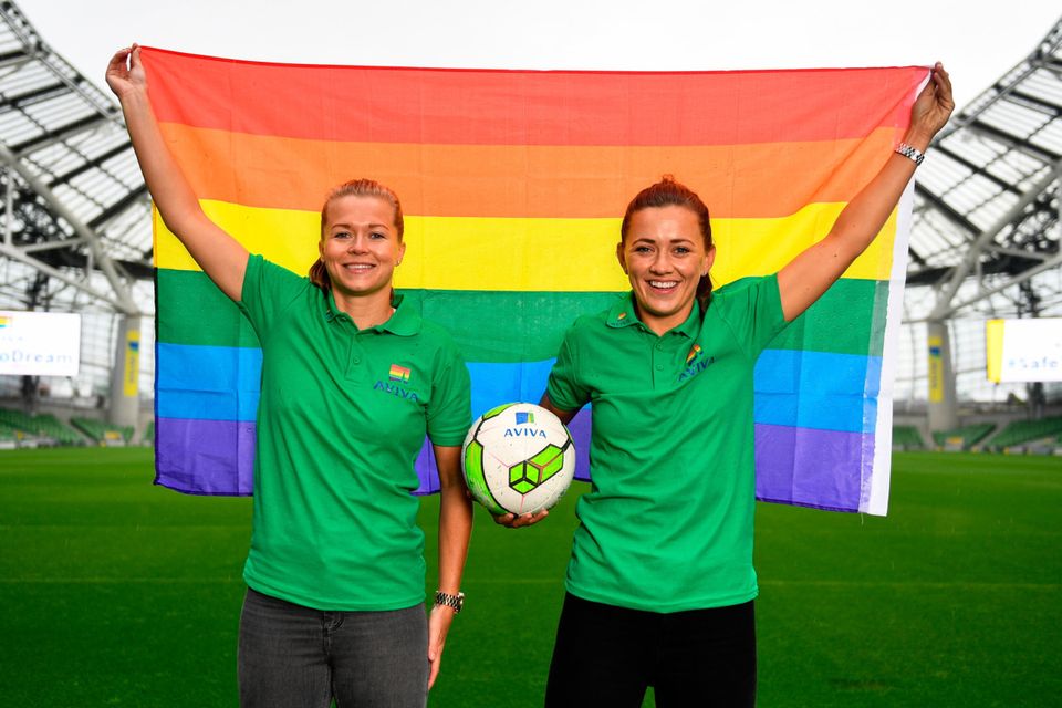 Aviva Pride supporters and Republic of Ireland internationals Ruesha Littlejohn, left, and Katie McCabe. Photo: Sam Barnes/Sportsfile