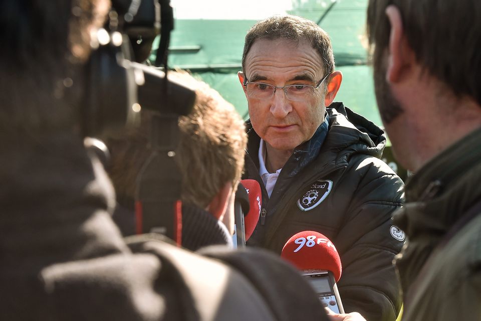 7 October 2014; Republic of Ireland manager Martin O'Neill during a pitchside update ahead of their UEFA EURO 2016 Championship Qualifer, Group D, game against Gibraltar on Saturday. Republic of Ireland Pitchside Update, Gannon Park, Malahide, Co. Dublin. Picture credit: David Maher / SPORTSFILE