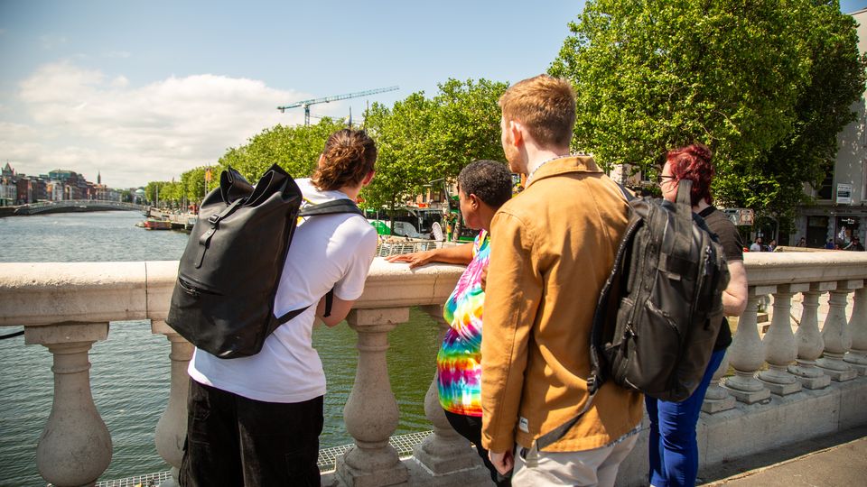 Harry Pender highlights Dublin landmarks: Liam Coates, Deirdre Pleasure and Rebecca Nolan. Photo: Hannah Deigo