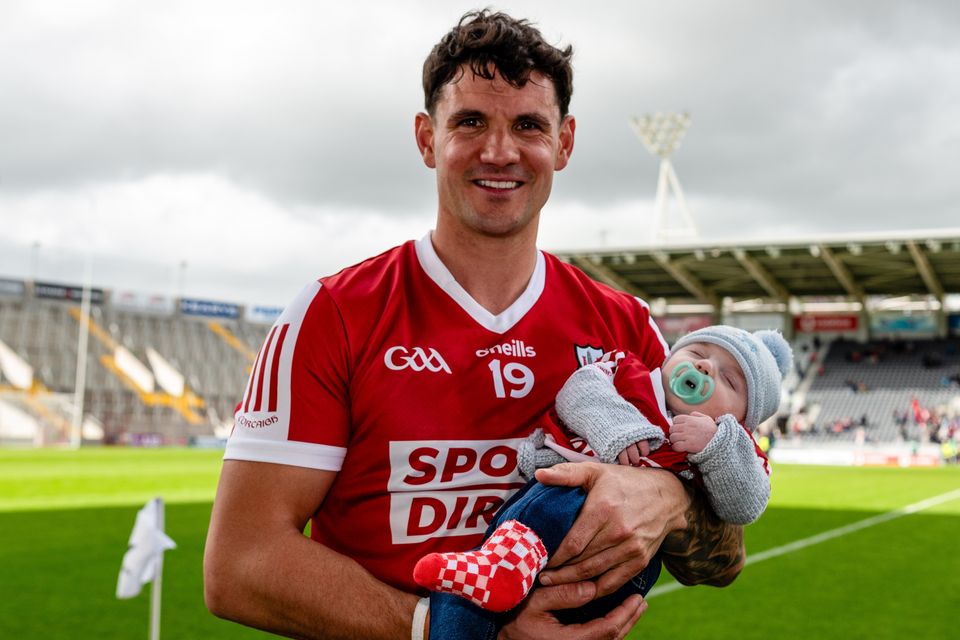 Thomas Clancy of Cork celebrates victory with his son Leo, aged 3 months, after the Munster GAA Football Senior Championship quarter-final match between Cork and Limerick at SuperValu Páirc Ui Chaoimh in Cork. Photo by Tom Beary/Sportsfile