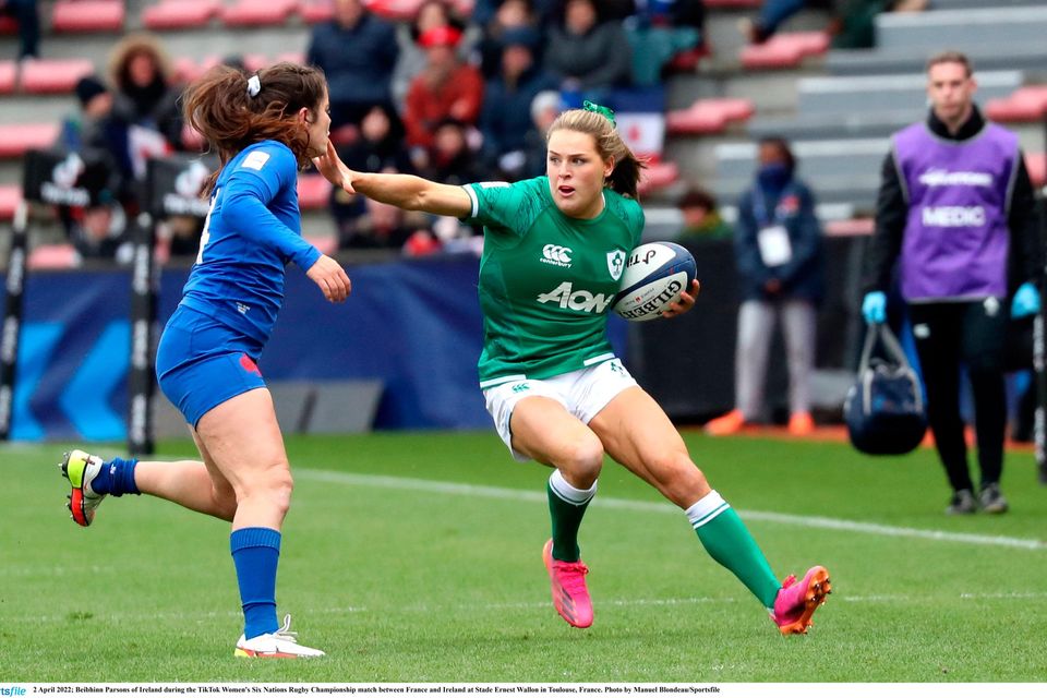 Beibhinn Parsons of Ireland during the TikTok Women's Six Nations Rugby Championship match between France and Ireland at Stade Ernest Wallon in Toulouse, France. Photo by Manuel Blondeau/Sportsfile
