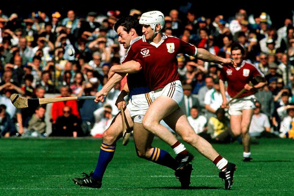 Tony Keady of Galway in action against Donie O'Connell of Tipperary during the 1988 All-Ireland SHC final. Photo: Ray McManus/Sportsfile