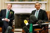 thumbnail: U.S. President Barack Obama (R) and Ireland's Prime Minister Enda Kenny speak to reporters after their meeting in the Oval Office as part of a St. Patrick's Day visit at the White House in Washington March 17, 2015. REUTERS/Jonathan Ernst