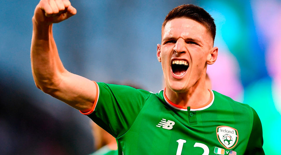 Declan Rice celebrates for Ireland. Photo by Seb Daly/Sportsfile