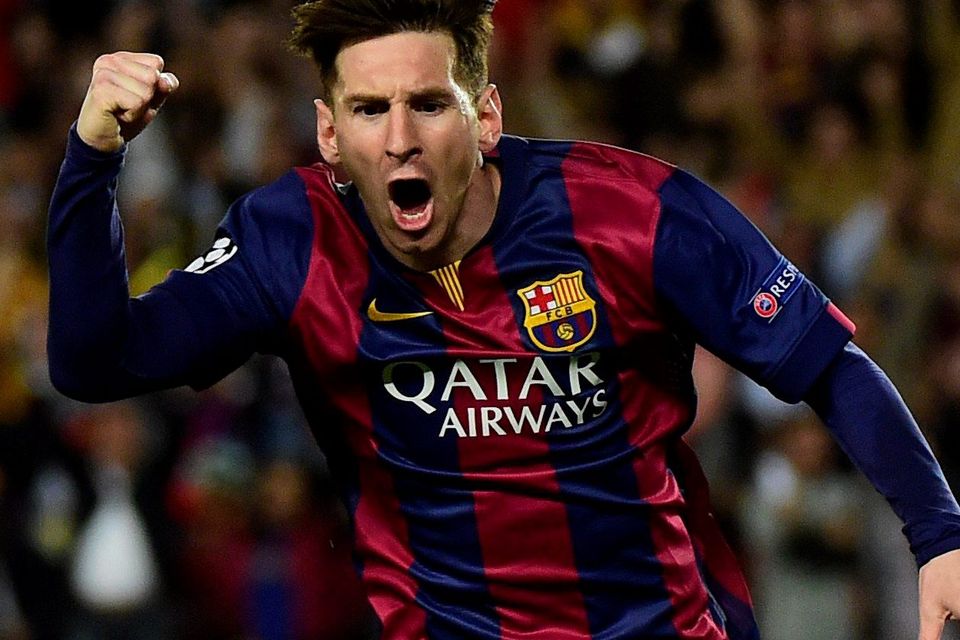 Barcelona's Lionel Messi celebrates after scoring