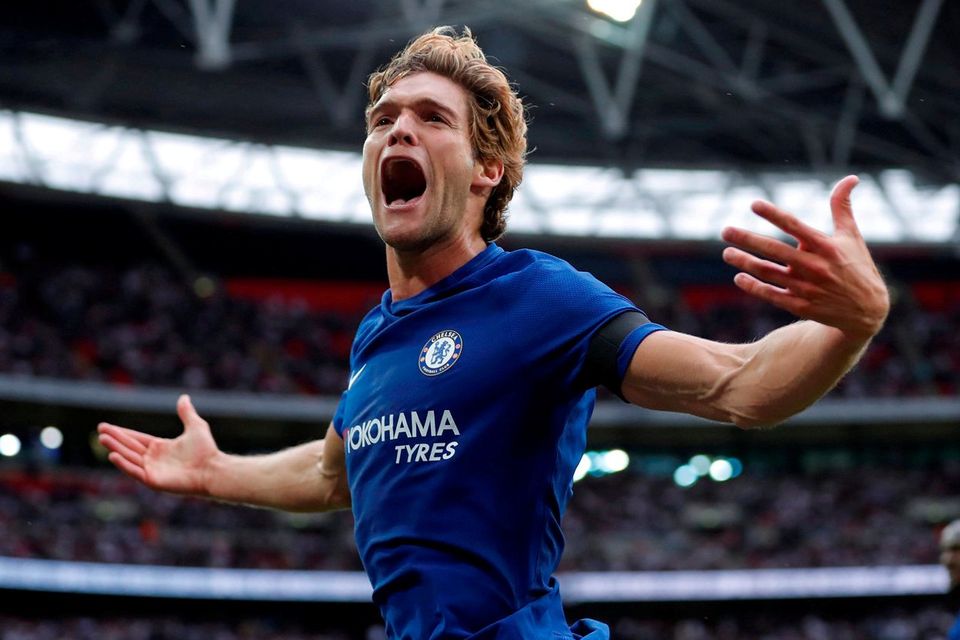Chelsea's Marcos Alonso celebrates scoring their second goal
