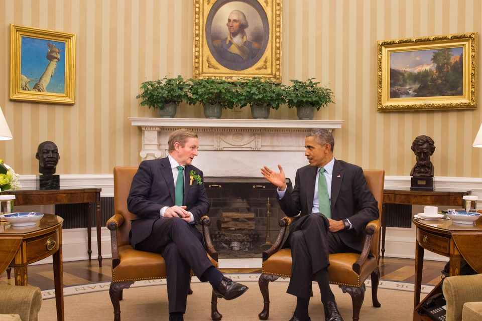 President Barack Obama meets with Irish Prime Minister Enda Kenny in the Oval Office of the White House in Washington, Tuesday, March 17, 2015. (AP Photo/Jacquelyn Martin)
