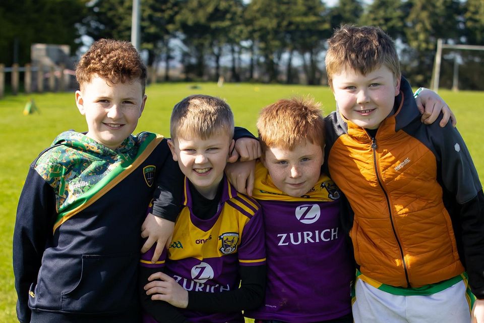 Enjoying the Rathgarogue Cushinstown GAA Easter camp were (from left) Cathal Cleary from Lacken, John Keating from Creacon, Cillian Cleary from Lacken and Alex Keating from Creacon. 