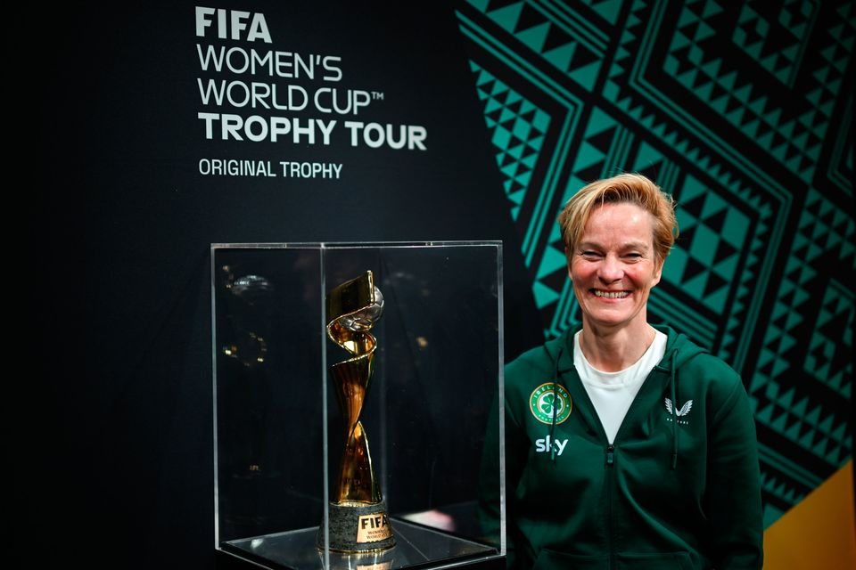 Republic of Ireland manager Vera Pauw with the FIFA Women’s World Cup trophy in Dublin. Photo: Sportsfile