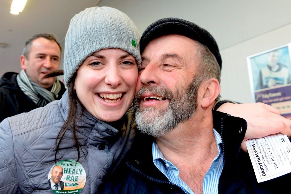 Maura Healy-Rae campaigning with her father Danny in Kerry last month. Photo: Don MacMonagle