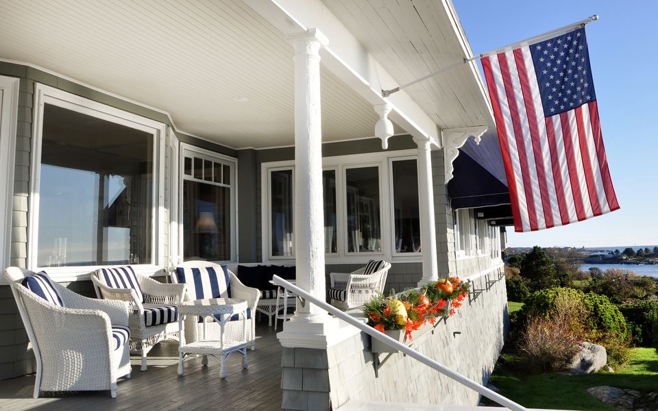 The deck on the main porch at Cape Arundel Inn, Kennebunkport, Maine. Picture: Caitlin McBride