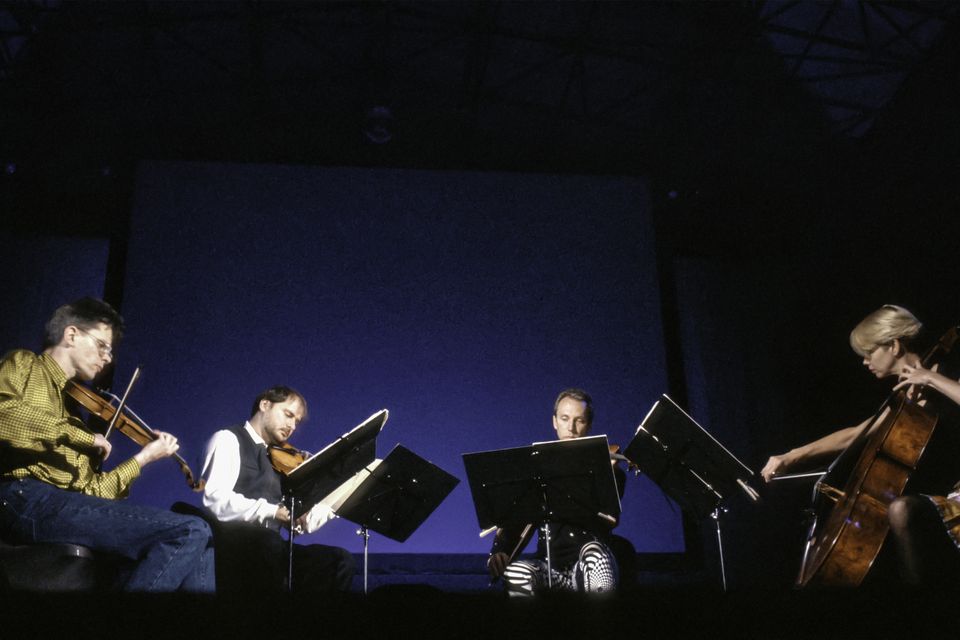 The Kronos Quartet perform at Central Park, New York, in 1992. Photo: Getty