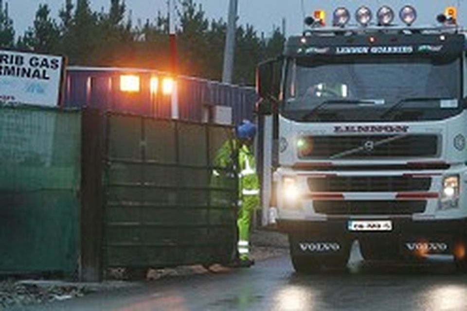 A truck leaves the Corrib gas terminal site in Co Mayo