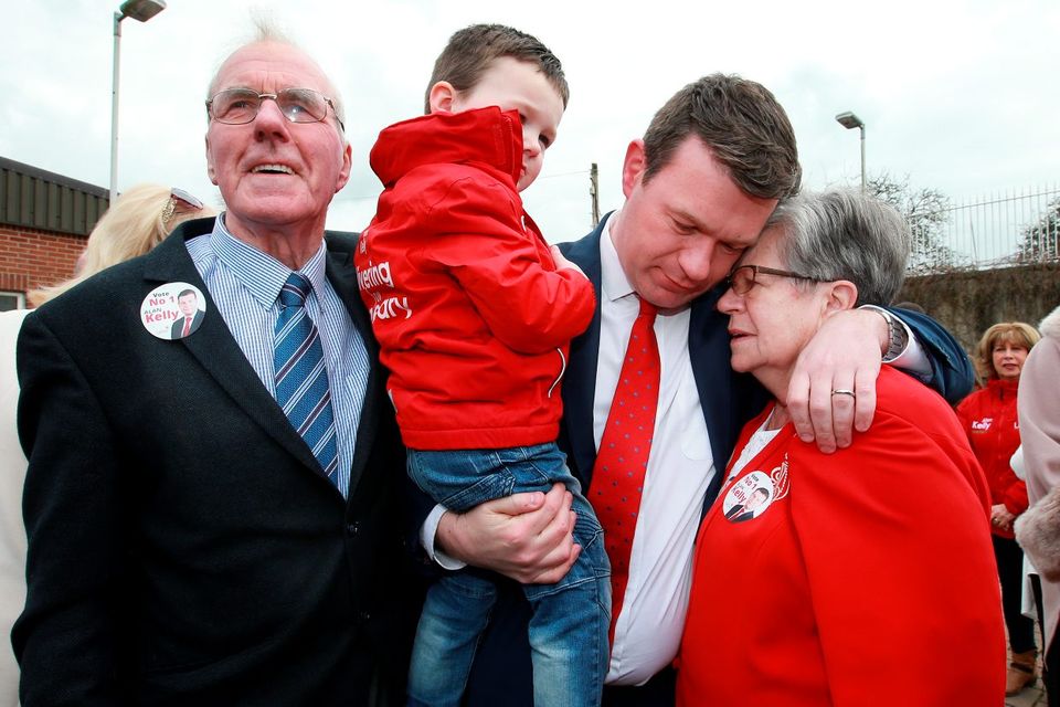 Alan Kelly pictured  with his Mum Nan, Dad Tom and his so Senan [4] as he arrived  at the Presentation Secondary School in Thurles. Picture Credit : Frank Mc Grath