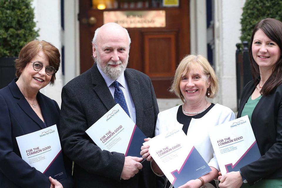 (L-R) Ann FitzGerald, BL, Chair of Home for Good, Fergus Finlay, former CEO, Barnardos, Senator Colette Kelleher and Rebecca Keatinge Managing Solicitor, Mercy Law Centre at the Launch of ‘Home for Good: The Housing Crisis and a Proposal to Amend the Irish Constitution’
 Photo: RollingNews.ie
