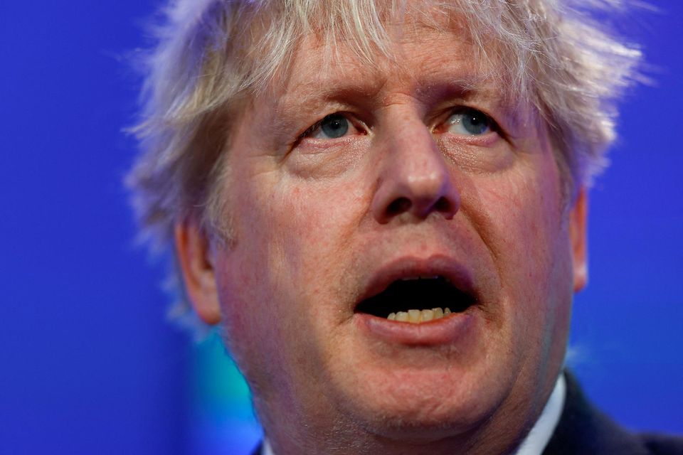 FILE PHOTO: Former British Prime Minister Boris Johnson speaks during the Global Soft Power Summit at the QEII center in London, Britain, March 2, 2023. REUTERS/Peter Nicholls/File Photo