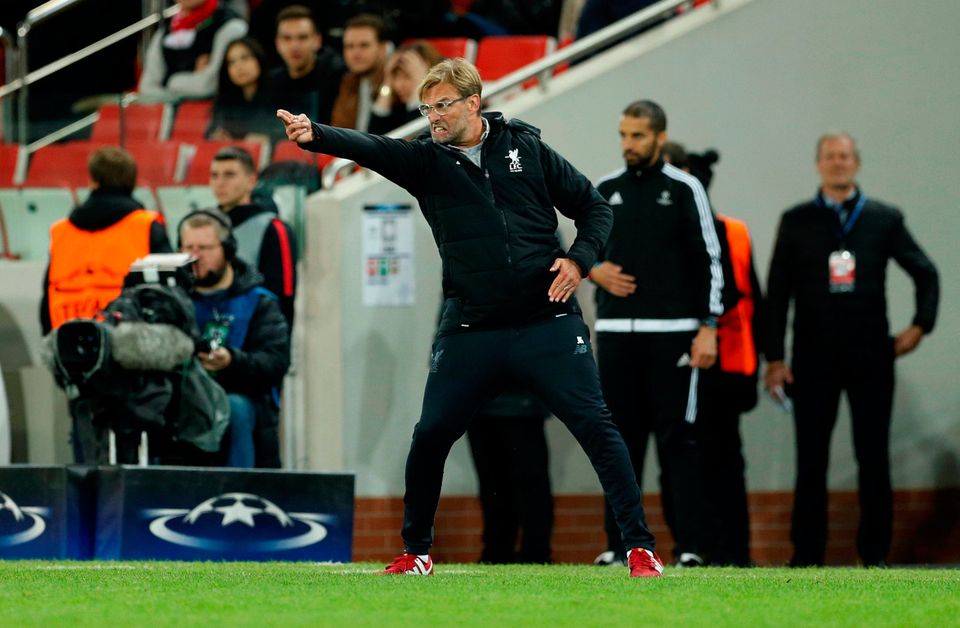 Liverpool manager Juergen Klopp screams from the touchline. Photo: Reuters