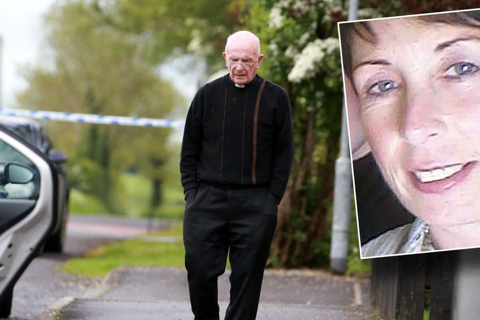 A priest at the scene of the tragedy in Maguiresbridge, Co Fermanagh Inset: Concepta Leonard