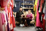 thumbnail: Robbie Henshaw enjoying a cup of tea with volunteer Bridie McCrum inside Vision Ireland's newly opened store in Mullingar.