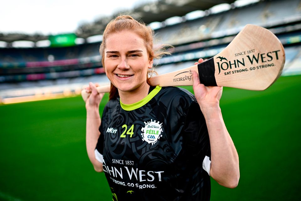 John West Féile ambassador, Waterford camogie star Beth Carton, during the launch of the John West Féile 2024 at Croke Park. Photo: Ramsey Cardy/Sportsfile