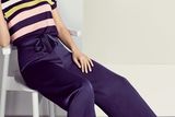 thumbnail: Jersey striped tee, €22, navy pleat-front wide leg trousers