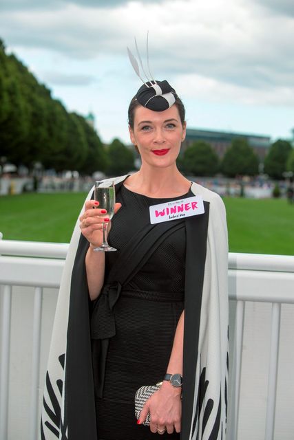 Laura Jayne Halton from Kildare winner of the best dressed lady at the Dublin Horse Show in the RDS, Dublin. Picture: Mark Condren