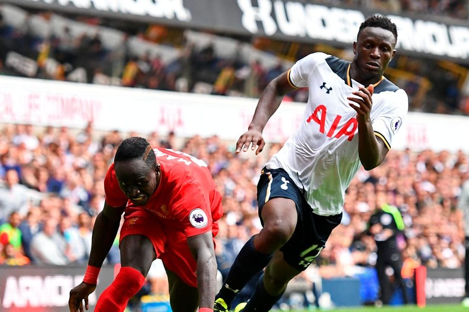 Liverpool's Sadio Mane in action with Tottenham's Victor Wanyama. Photo: Dylan Martinez