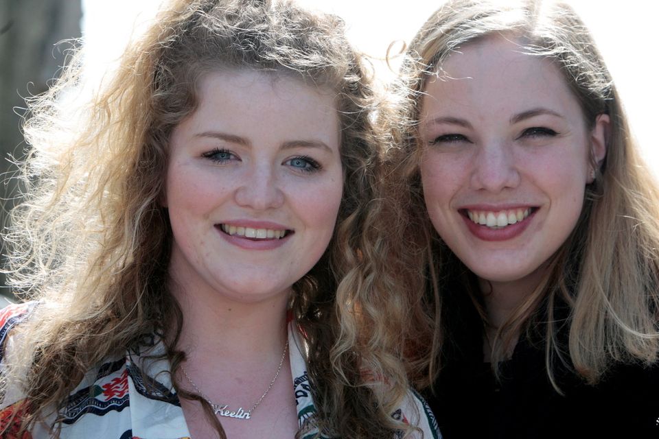 Keelin McGinn, Dungarvan, Co Waterford (left) and Femke Hendriks,who travelled from Amtersdam in Holland who auditioned for X Factor at Croke Park yesterday.Pic Tom Burke 8/4/2015