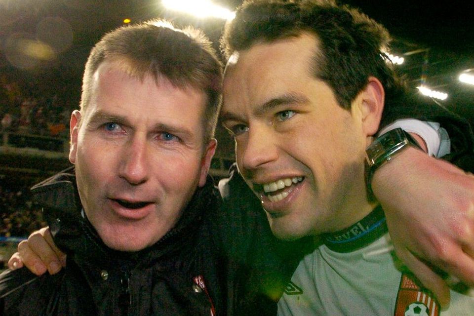 Motivator: Stephen Kenny with David Forde. Photo: David Maher / Sportsfile