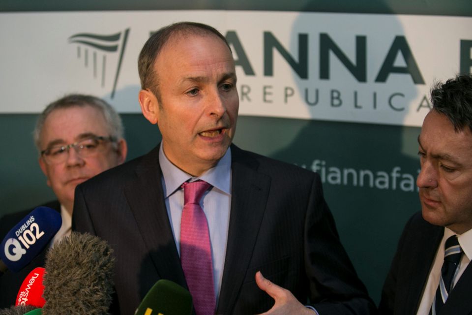 Fianna Fáil leader Micheál Martin speaks at the party's Ard Fheis 2015 in the RDS yesterday. Picture: Mark Condren