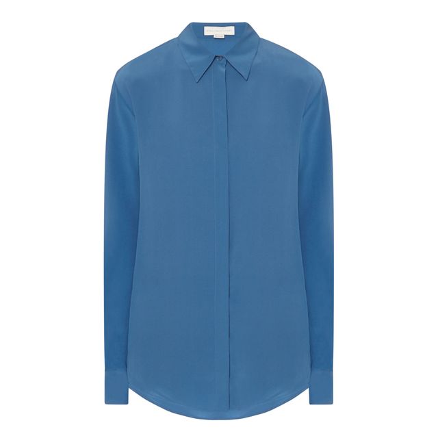 Royal blue front open button down crepe shirt 