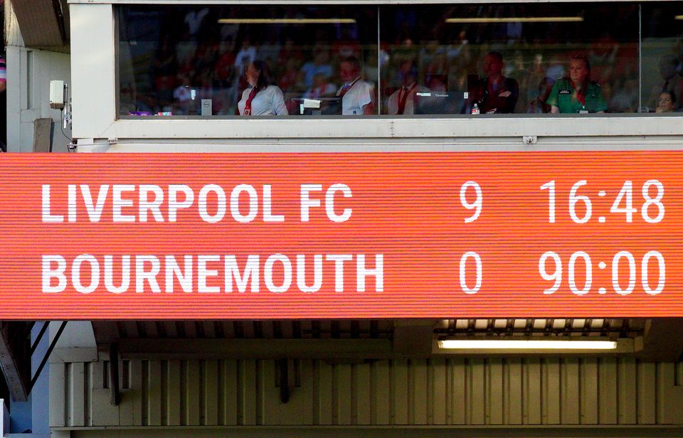 Bournemouth’s loss at Anfield equalled the record defeat in the Premier League (Peter Byrne/PA)