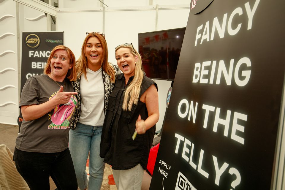 Milly McLoughlin, Ann Costello and Rebecca Fox at the National Ploughing Championships in Ratheniska. Photo: Mark Condren