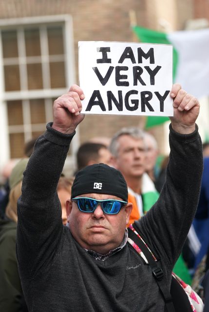 A protester outside Leinster House today