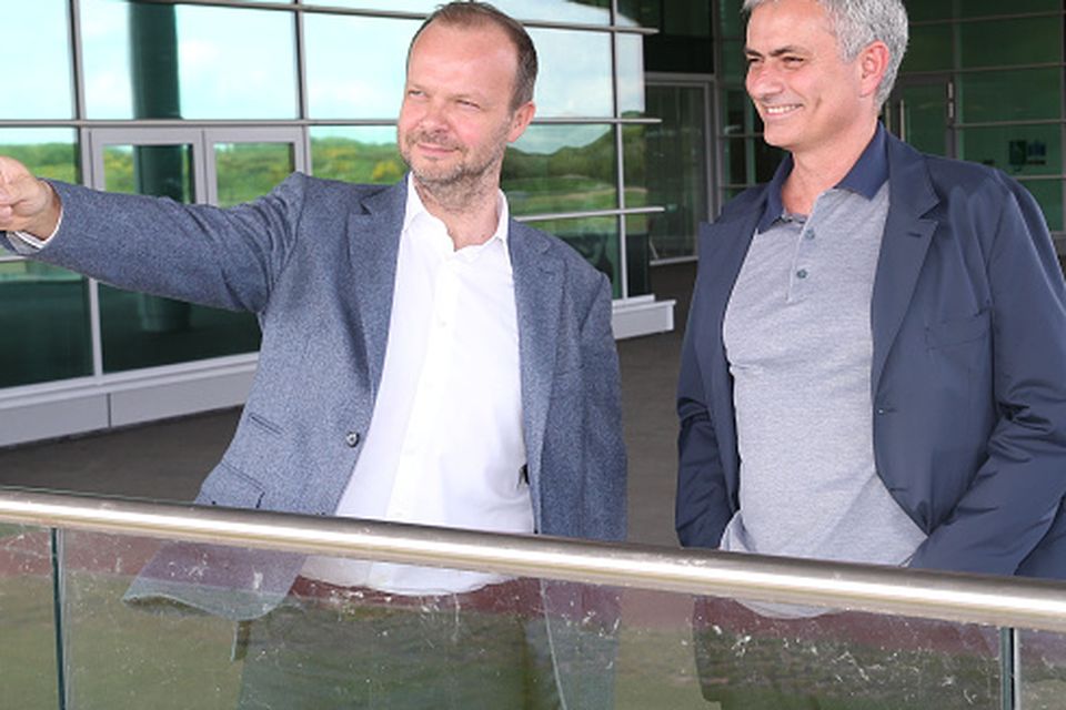 MANCHESTER, ENGLAND - MAY 30:  (EXCLUSIVE COVERAGE) Jose Mourinho, new manager of Manchester United, is shown round the Aon Training Complex by Executive Vice Chairman Ed Woodward at Aon Training Complex on May 30, 2016 in Manchester, England.  (Photo by John Peters/Man Utd via Getty Images)