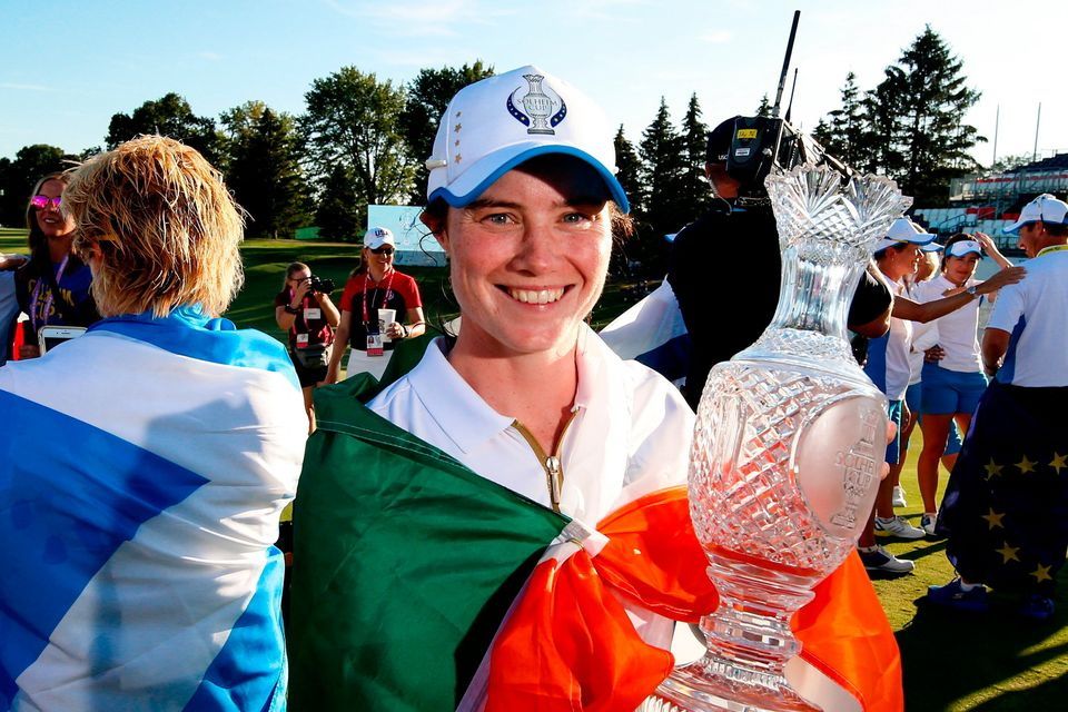 Leona Maguire of Team Europe celebrates with the Solheim Cup back in 2021. Photo by Brian Spurlock/Sportsfile