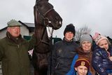 thumbnail: Trainer Willie Mullen with groom Adam Connolly, and Maria Lawler with her children James (6) and Mia (4) at Leighlinbridge Co Carlow for the homecoming of Galopin Des Champs. Photo: Steve Humphreys