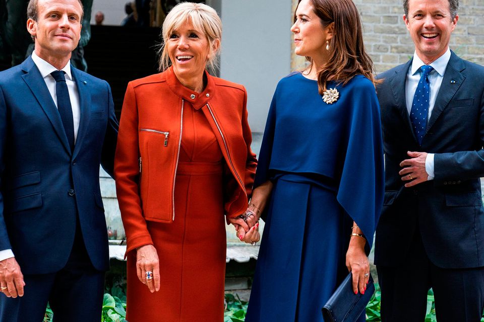 Brigitte Macron's in Louis Vuitton Pumps With Danish Princess Mary