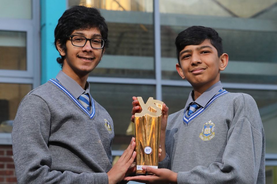 Aditya Joshi and Aditya Kumar with their BT Young Scientist & Technology Exhibition 2022 award. Photo: Fennell Photography