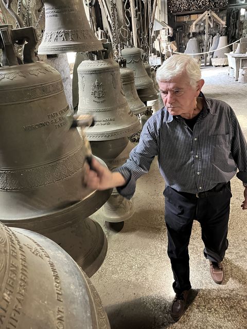 An employee at the Marinelli bell foundry, in Agnone. Photo: Chico Harlan/The Washington Post