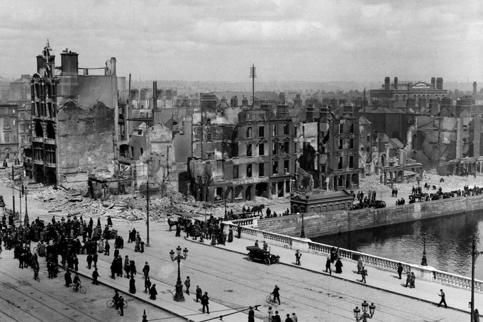 File photo dated 11/05/1916 of Sackville Street (O'Connell St) and the River Liffey at Eden Quay showing the devastation wrought during the 'Easter Rising', as a trove of rarely-seen photographs lays bare the utter carnage wreaked on Dublin during the tumultuous Easter Rising 100 years ago this weekend: PA/PA Wire