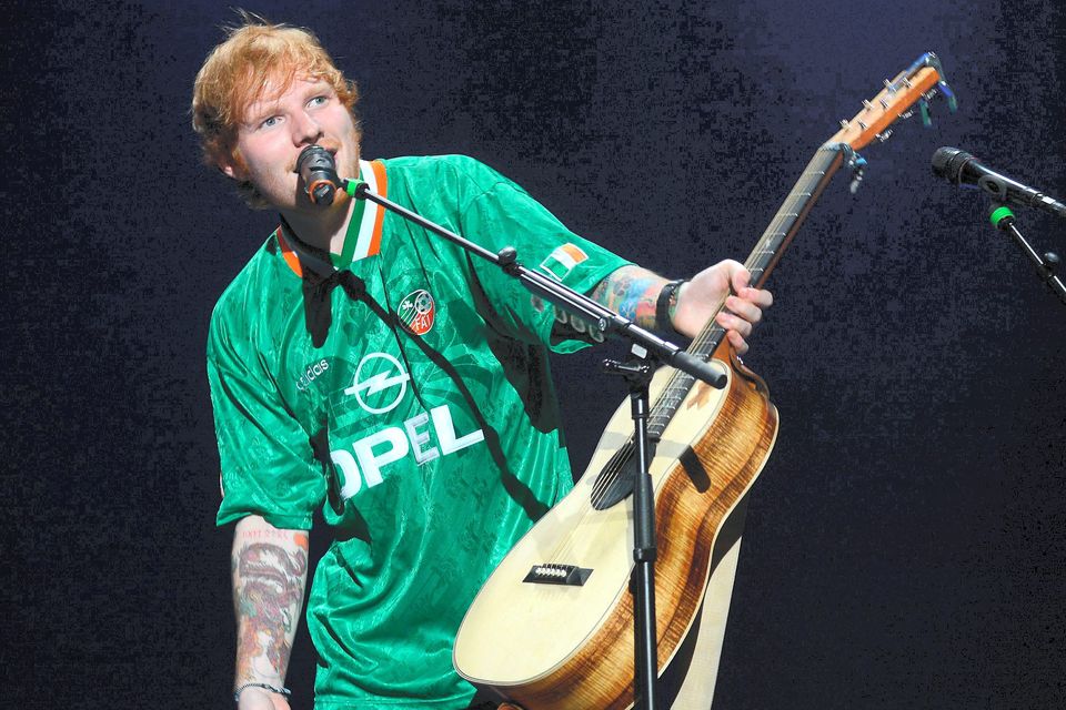 For his performance at Dublin's 3Arena in 2014, Ed Sheeran wore a 1990s Ireland football jersey. Photo: G. McDonnell / VIPIRELAND.COM